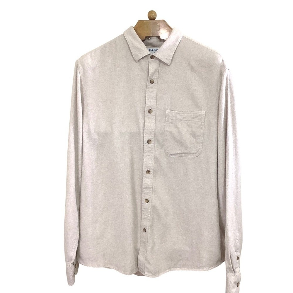 Old Navy Mens XL Double Brushed‎ Button Up Shirt Beige Long Sleeve Casual